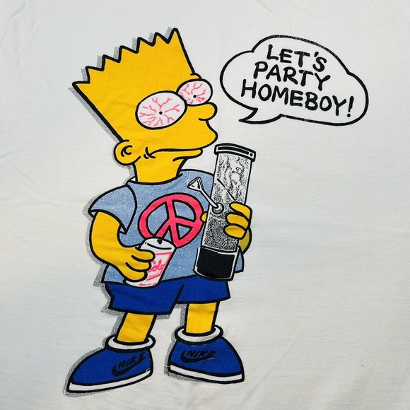 Vtg XL Bart Simpson Stoner Let's Party Homeboy! Bootleg T-Shirt Short Sleeve 90s - Picture 1 of 9